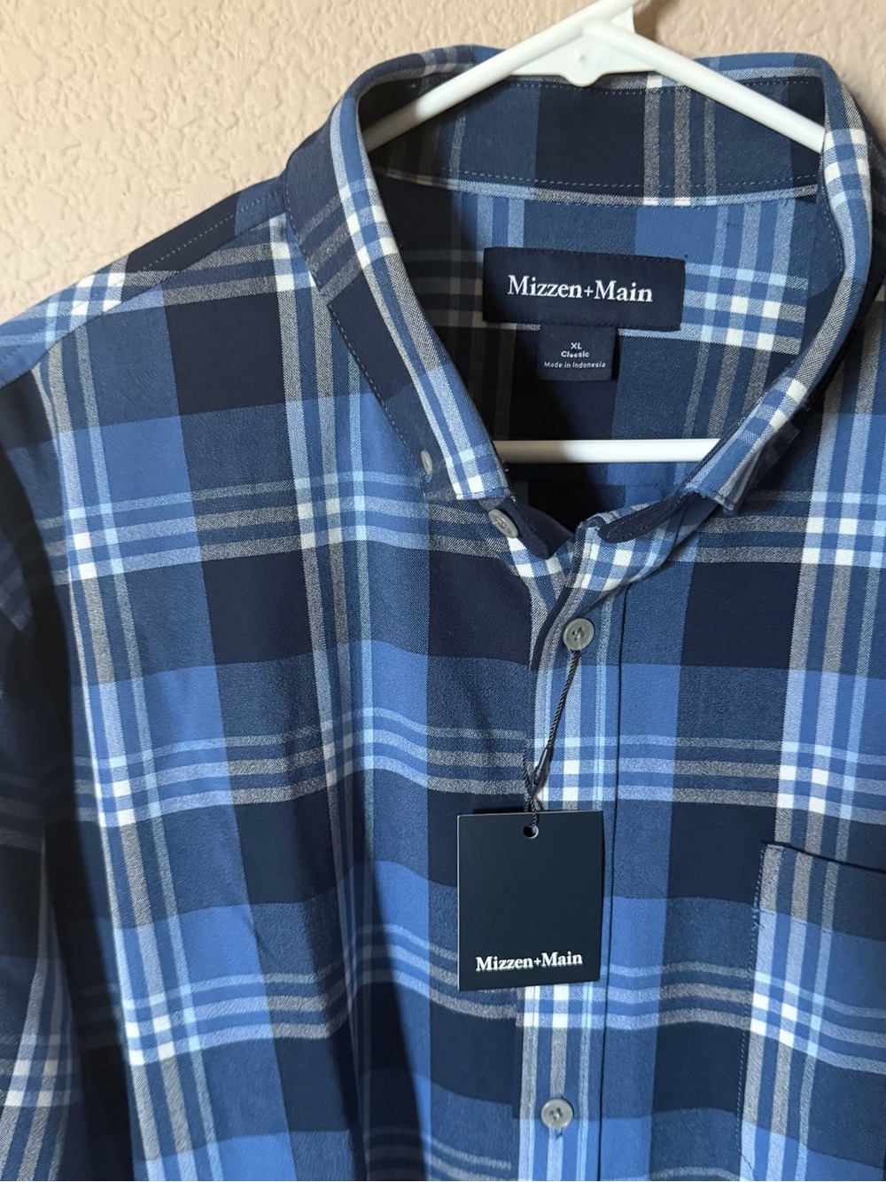 MIZZEN+MAIN Mens XL Long Sleeve Button Front Shirt Blue Plaid City Flannel $148